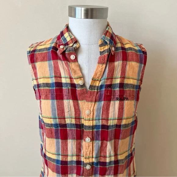 Ralph Lauren 90’s vintage plaid button down sleeveless shirt dress 17534 - Picture 5 of 7